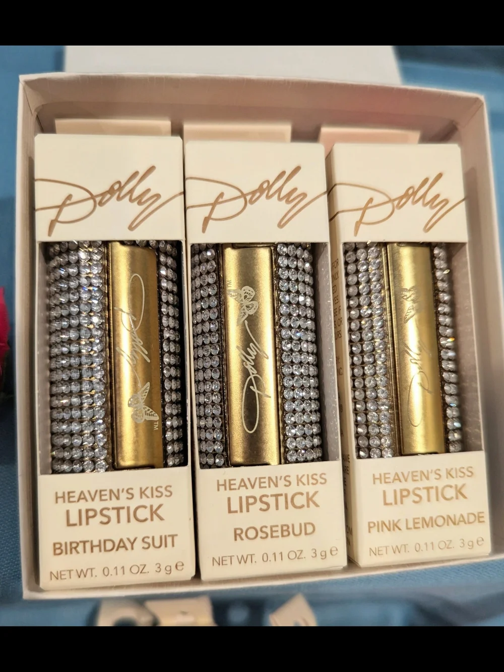 🆕 DOLLY PARTON'S Heavenly Kiss Rhinestone Studded Lipstick Set Of 3
